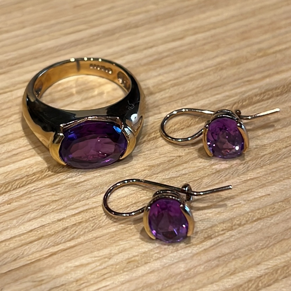 18K Over 925 Silver Lab-Created Alexandrite Ring & Earrings Set - Picture 2 of 12